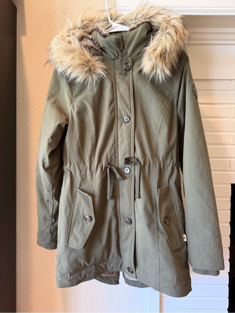 Hollister Heritage Olive Green Faux Fur Lined Hooded Parka Jacket Smalle